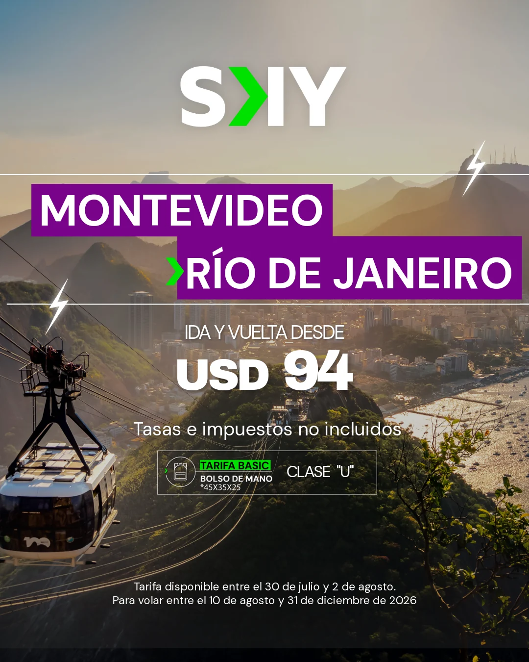 SKY fare announcement for Montevideo and Rio de Janeiro
